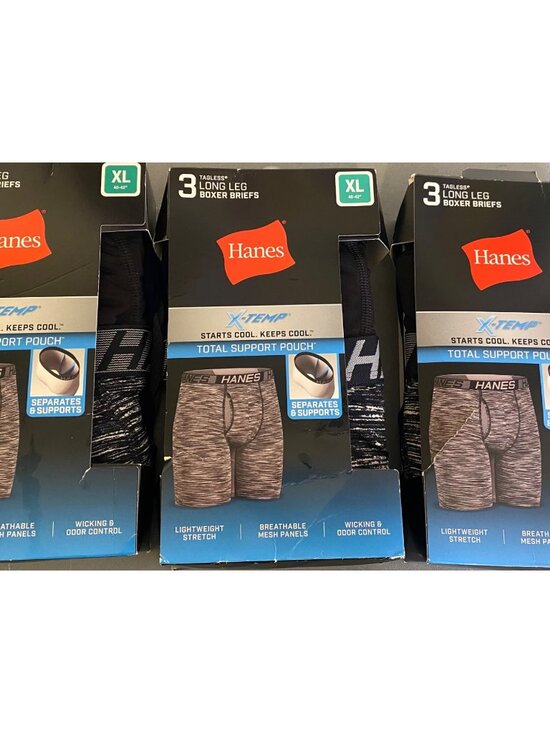 3 Packs HANES Tagless LONG LEG Boxer Briefs Underwear 9 Total X Temp Support  XL - Picture 1 of 2